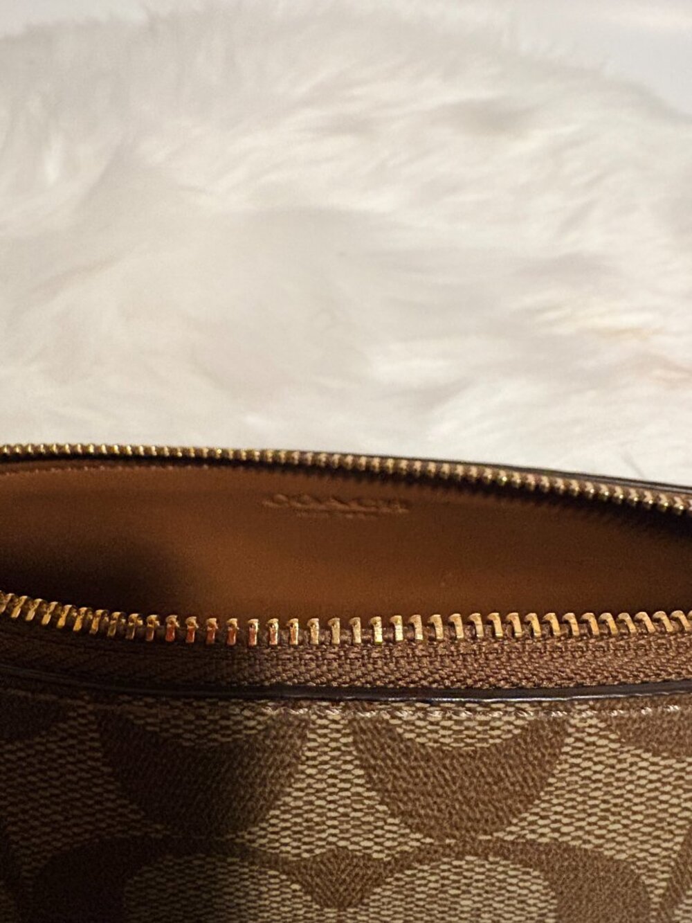 Coach Signature Canvas Pencil Case Cosmetic Pouch Brown Khaki Zip - Picture 4 of 5